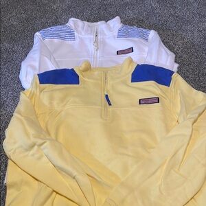 Vineyard Vines Yellow and White Quarter-Zip Pullovers